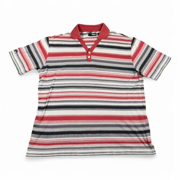 Vintage Fila Polo Shirt Adult MEDIUM Red Gray Striped Tennis Retro Y2K - Picture 1 of 9